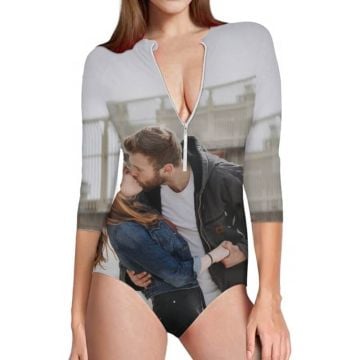 Bikini de una pieza de media manga personalizado con foto y letra