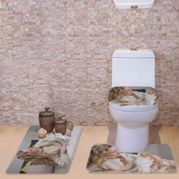 Juego de alfombras de baño de 3 piezas personalizado con foto y letra
