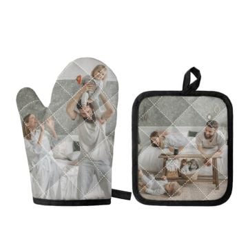 Custom Oven Mitt and Pot Holder Set with your photos, texts, design, etc.