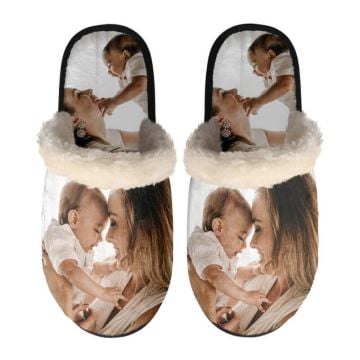 Pantoufles pelucheuses pour femmes personnalisées avec photo