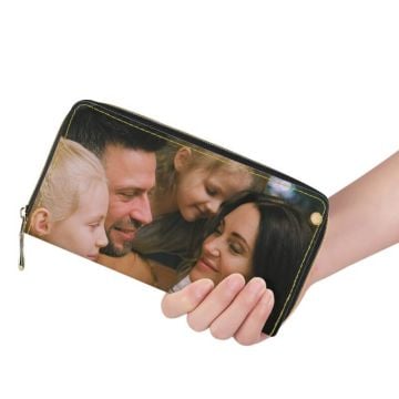 Personalisierte lange mehrlagige Geldbörse mit Reißverschluss mit Foto und Design selbst gestalten
