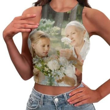 Custom Women's Sleeveless Full Printed Cropped Tank Top With Photos, Name, Design, etc.