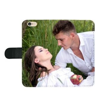 Mukautettu iPhone 6 Plus / 6S Plus -musta, musta painettu lompakkopuhelinlaukku, jossa oma mallisi, valokuvat, tekstit jne.