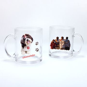 Custom 11 Oz Clear Glass Cup With Design, Photos, Texts, etc.