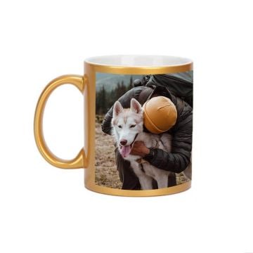 Taza de purpurina dorada de 11 onzas personalizada con foto y letra
