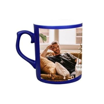 Taza Mágica de Café Mate Azul de 11 oz personalizada con foto y letra