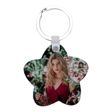 Llavero de MDF en forma de estrella personalizado con foto y letra