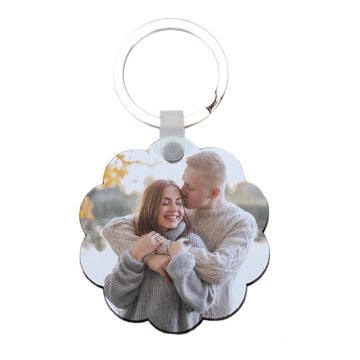 Llavero de MDF con forma de flor personalizado con foto y letra