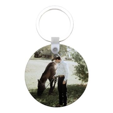 Llavero redondo de MDF personalizado con foto y letra