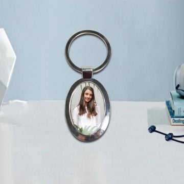 Encanto de llavero de metal ovalado con foto personalizada