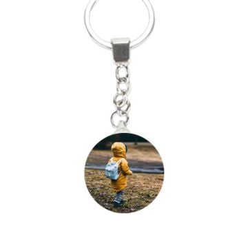 Portachiavi con foto in cristallo rotondo personalizzato con foto e lettere