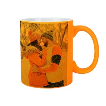 Custom Orange Fluorescent Mug With Pictures, Name, Design, etc.