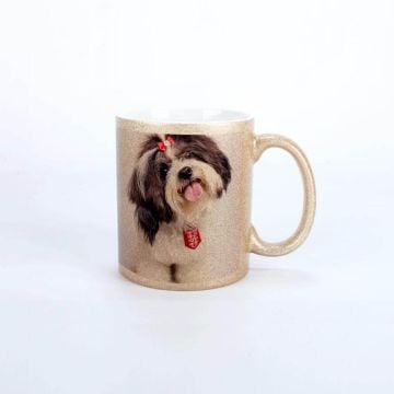 Taza con asa de brillo de oro rosa de 11 oz personalizada con foto y letra
