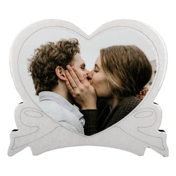 Personalisierte herzförmiges Fotodisplay aus Holz mit Foto und Design selber online machen