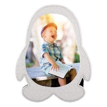 Portafoto in legno a forma di pinguino personalizzato con foto e lettere