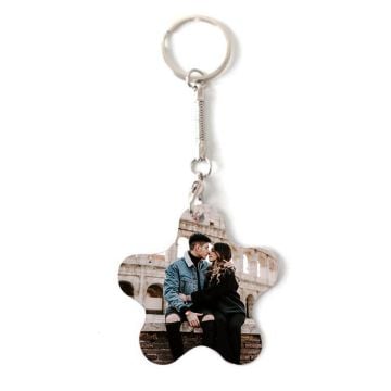 Llavero en forma de estrella personalizado con foto y letra