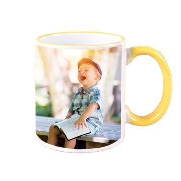 Personalisierte Becher mit gelbem Henkel 12 Oz mit Foto und Design selbst gestalten