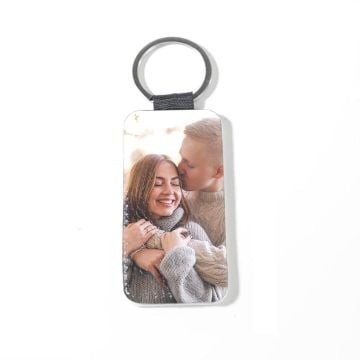 Llavero de cuero con estampado de lichi negro con foto personalizada