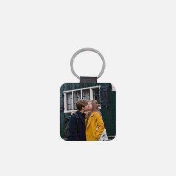 Personalisierter quadratischer Glitzer-Leder-Schlüsselanhänger mit Foto und Design selbst gestalten