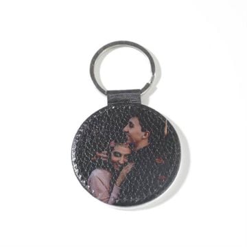 Llavero de cuero con diseño de lichi redondo con foto personalizada
