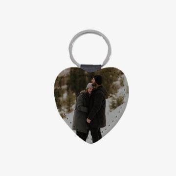 Personalisierte Leder-Schlüsselanhänger Herz mit Foto und Design selbst gestalten