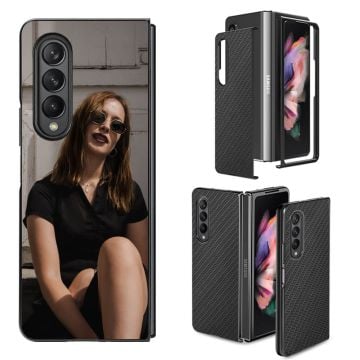 Coque de téléphone en PC avec texture en fibre de carbone pour Samsung Galaxy Z Fold3 5G personnalisée avec photo