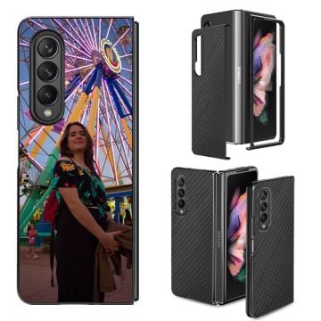Personalized Samsung Galaxy Z Fold4 Carbon Fiber Texture PC Phone Case With Pictures, Design, Texts, etc.