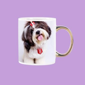 Personalisierte Kaffeebecher 11 oz mit goldenem Griff mit Foto und Design selbst gestalten