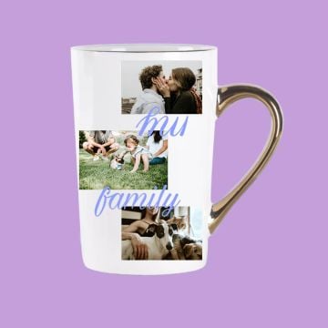 Taza de Café 13 Oz Asa Oreja Dorada con foto personalizada