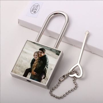 Candado cuadrado Love Lock con llave con foto personalizada