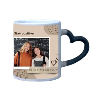 Regalos personalizados de regreso a clases - Taza mágica negra mate con asa de corazón de 12 oz personalizada con foto y letra