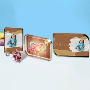 Regalos de nacimiento personalizados - Cristal fotográfico grabado personalizado con foto y letra