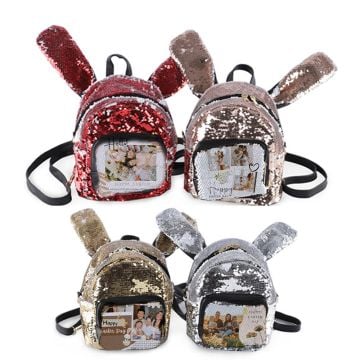Regalos de Pascua personalizados - Mochila micro con lentejuelas y orejas de conejo con foto personalizada