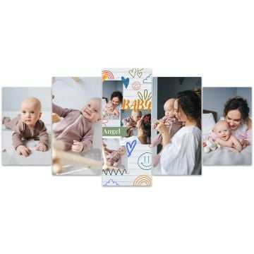 Regalos personalizados para bebés - Decoración de pintura de lienzo de 5 piezas personalizada con foto y letra