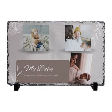 Regalos personalizados para bebés - Marco de fotos rectangular de roca de pizarra de sublimación personalizado con foto y letra