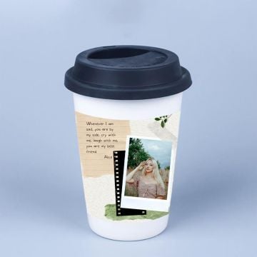 Regalos personalizados para novia - Taza de Café Blanca 14 Oz con tapa con foto personalizada