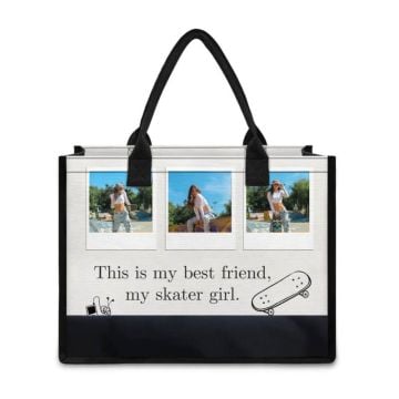 Regalos personalizados para novia - Bolso tote de lona con ribete negro con foto personalizada