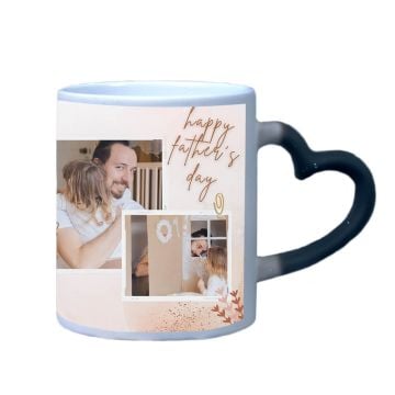 Regalos personalizados para papá - Taza mágica negra mate con asa de corazón de 12 oz personalizada con foto y letra