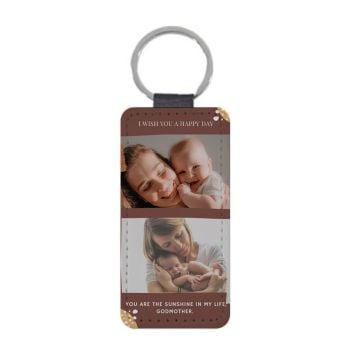 Regalos personalizados para madrina - Llavero Rectángulo de Cuero Suave personalizado con foto y letra