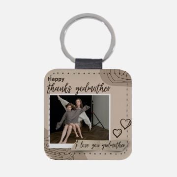 Regalos personalizados para madrina - Llavero cuadrado de cuero suave personalizado con foto y letra