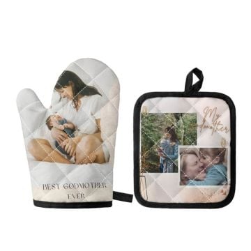 Regalos personalizados para madrina - Juego de manoplas y agarraderas para horno con foto personalizada