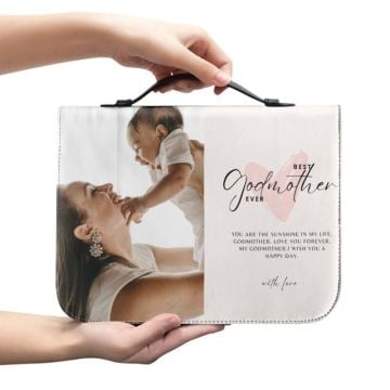 Regalos personalizados para madrina - Bolso con cubierta de la Biblia de cuero PU personalizado con foto y letra