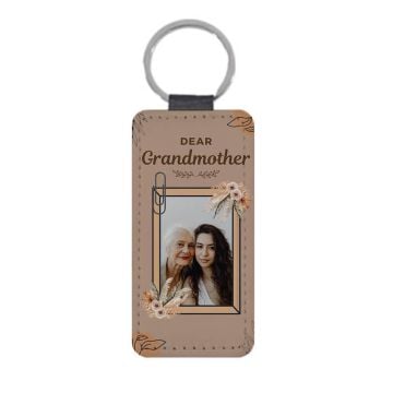Regalos personalizados para las abuelas - Llavero Rectángulo de Cuero Suave personalizado con foto y letra