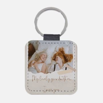 Regalos personalizados para las abuelas - Llavero cuadrado de cuero suave personalizado con foto y letra