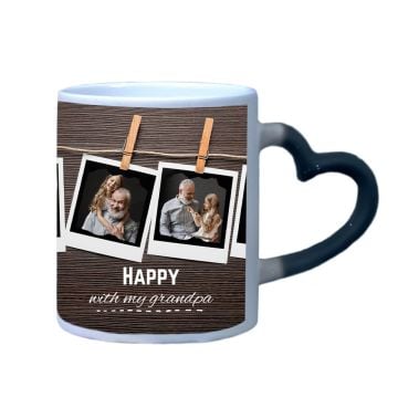 Personalized Gifts for Grandpa / Grandfather - Custom Matte Black Magic Mug 12 Oz Heart Handle With Your Design, Photos, Texts, etc.