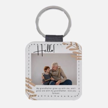 Personlig gave til bestefar - Design ditt eget firkantet nøkkelring i mykt skinn med bilde