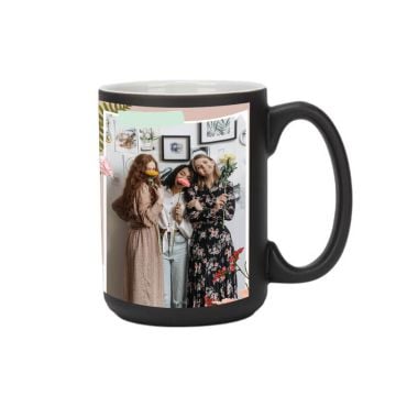 Regalos personalizados para los entusiastas de la hora feliz - Taza de café mágica negra de 15 onzas personalizada con foto y letra