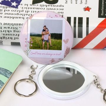 Personalized Gifts for Her / Women / Girls - Custom Keychain With A Mirror With Your Own Photos, Logos, etc.