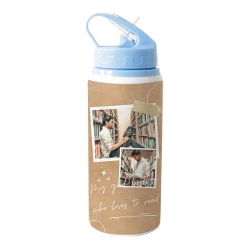 Personlig present till honom / män / pojkar - Gör din egen 21 oz sportvattenflaska med blått halmlock med foto