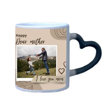 Personalized Gifts for Mom / Mother - Custom Matte Black Magic Mug 12 Oz Heart Handle With Your Design, Photos, Texts, etc.